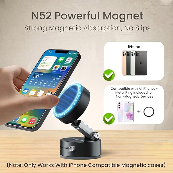 Vacuum Magnetic Suction Phone Holder – 360° Strong Magnet Phone Holder